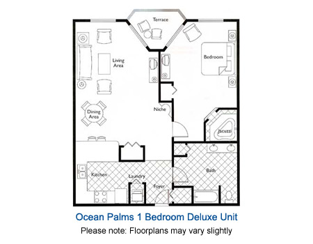 Ocean Palms Suites One Bedroom Floorplan