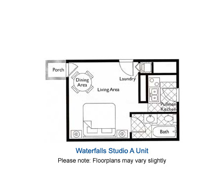 Waterfalls Suites Studio A Unit Floorplan