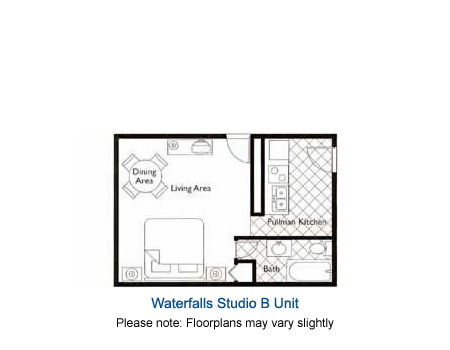 Waterfalls Suites Studio B Unit Floorplan